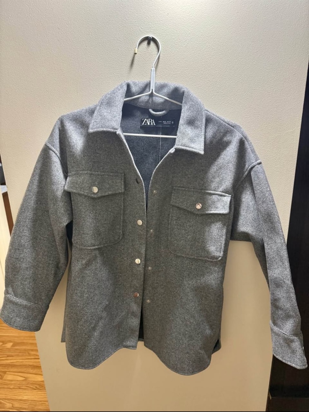 ZARA Gray Button-Front Utility Shacket